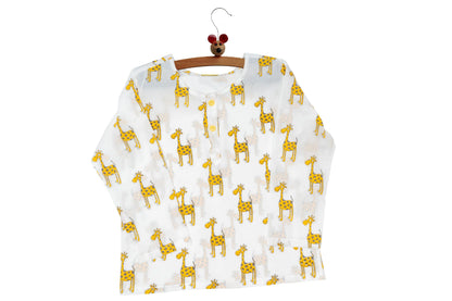 Mouse in the House White & Yellow Nightsuit-The Curious Giraffe-Cotton-For Infants