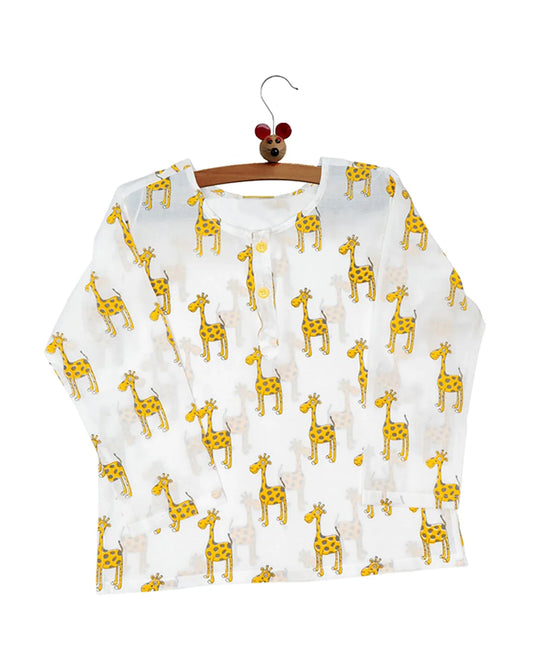 Mouse in the House White & Yellow Nightsuit-The Curious Giraffe-Cotton-For Infants