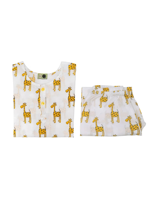 Mouse in the House White & Yellow Nightsuit-The Curious Giraffe-Cotton-For Infants