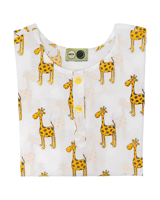 Mouse in the House White & Yellow Nightsuit-The Curious Giraffe-Cotton-For Infants