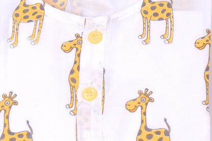 Mouse in the House White & Yellow Nightsuit-The Curious Giraffe-Cotton-For Infants