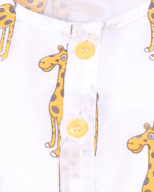 Mouse in the House White & Yellow Nightsuit-The Curious Giraffe-Cotton-For Infants