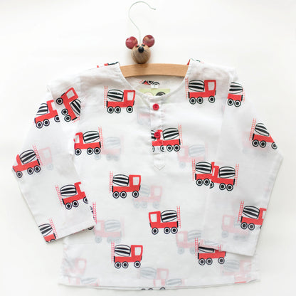 Mouse in the House White & Red Nightsuit-Whirly Cement Mixer-Cotton-For Infants