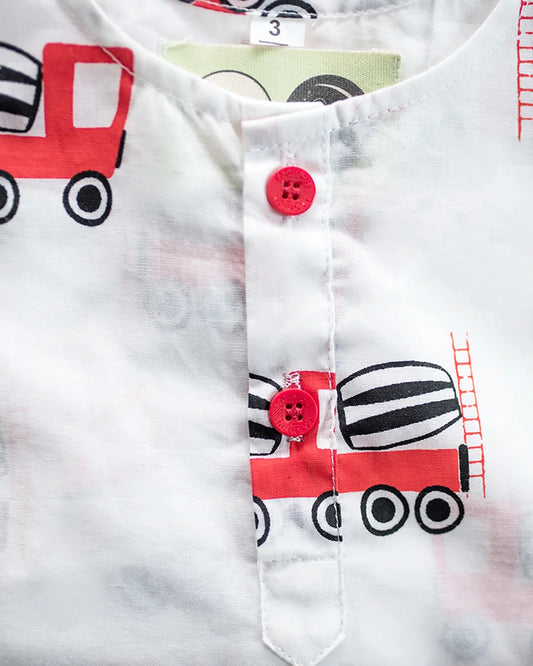 Mouse in the House White & Red Nightsuit-Whirly Cement Mixer-Cotton-For Infants