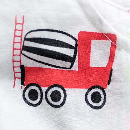 Mouse in the House White & Red Nightsuit-Whirly Cement Mixer-Cotton-For Infants