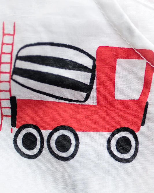 Mouse in the House White & Red Nightsuit-Whirly Cement Mixer-Cotton-For Infants