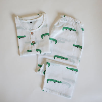 Mouse in the House White & Green Nightsuit-Agar-Magar-Cotton-For Infants