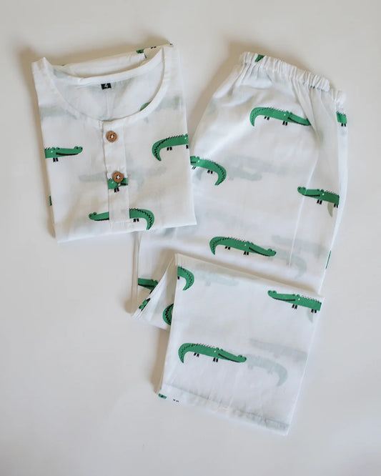 Mouse in the House White & Green Nightsuit-Agar-Magar-Cotton-For Infants