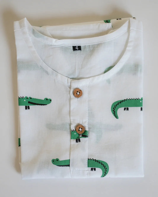 Mouse in the House White & Green Nightsuit-Agar-Magar-Cotton-For Infants