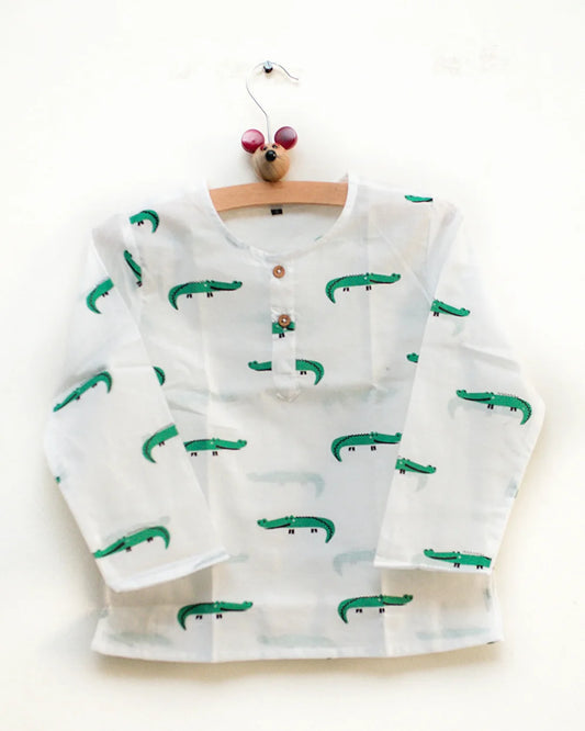 Mouse in the House White & Green Nightsuit-Agar-Magar-Cotton-For Infants