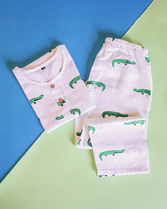 Mouse in the House White & Green Nightsuit-Agar-Magar-Cotton-For Infants