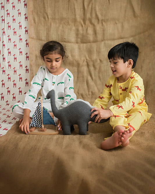 Mouse in the House White & Green Nightsuit-Agar-Magar-Cotton-For Infants