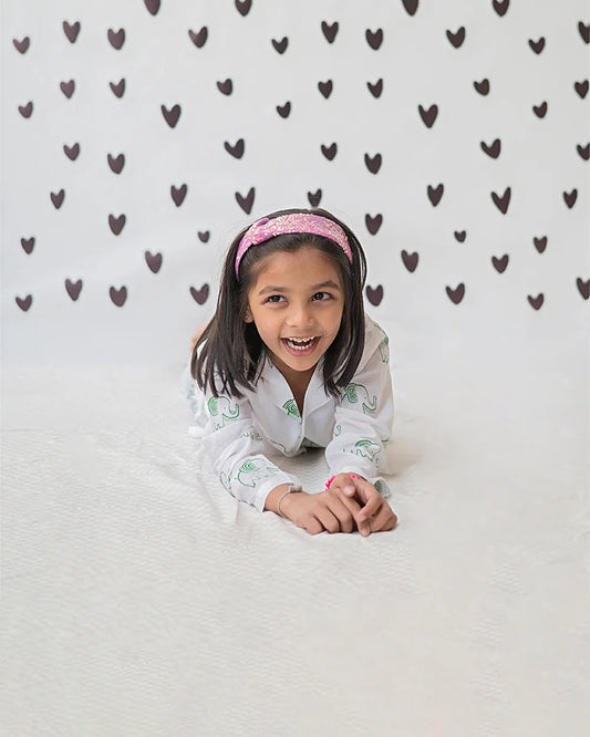 Mouse in the House White & Green Nightsuit-A Stomping Elephant-Cotton-For Infants