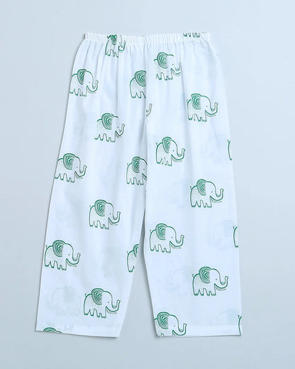 Mouse in the House White & Green Nightsuit-A Stomping Elephant-Cotton-For Infants