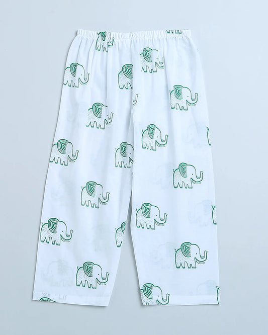 Mouse in the House White & Green Nightsuit-A Stomping Elephant-Cotton-For Infants