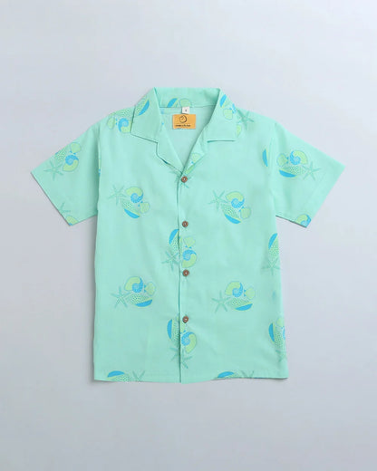 Mouse in the House Light Blue Shirt-Olive The Seashells-Cotton-For Infants