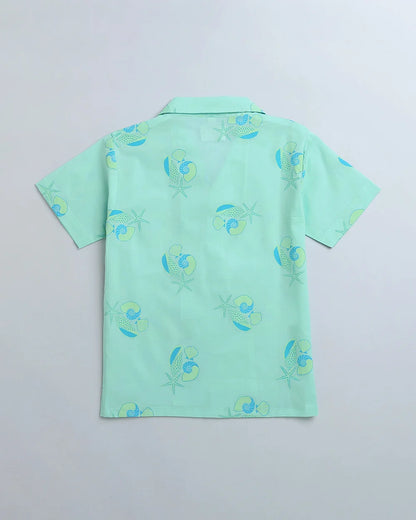 Mouse in the House Light Blue Shirt-Olive The Seashells-Cotton-For Infants