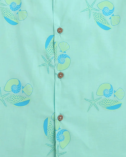 Mouse in the House Light Blue Shirt-Olive The Seashells-Cotton-For Infants