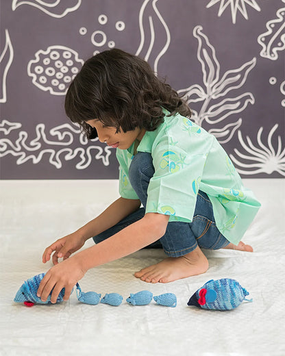 Mouse in the House Light Blue Shirt-Olive The Seashells-Cotton-For Infants