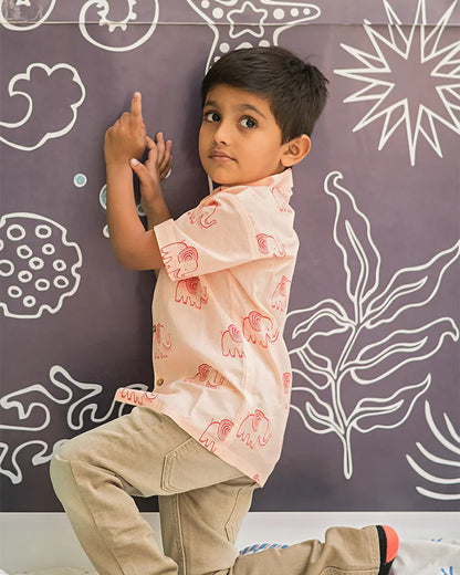 Mouse in the House Peach Shirt-A Stomping Elephant-Cotton-For Infants