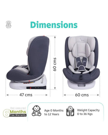 R for Rabbit Jack N Jill Grand ISOFIX Baby Car Seat-360 Degree Rotation-ECE R44/04 Certified-For 0 to 12Y (Upto 36 Kg)-Grey