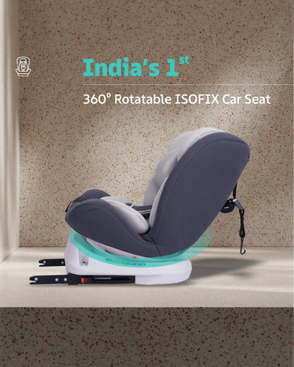 R for Rabbit Jack N Jill Grand ISOFIX Baby Car Seat-360 Degree Rotation-ECE R44/04 Certified-For 0 to 12Y (Upto 36 Kg)-Grey