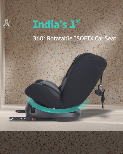 R for Rabbit Jack N Jill Grand ISOFIX Baby Car Seat-360 Degree Rotation-ECE R44/04 Certified-For 0 to 12Y (Upto 36 Kg)-Black Grey