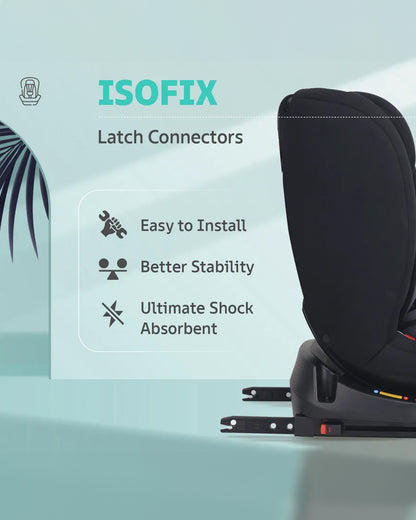 R for Rabbit Jack N Jill Grand ISOFIX Baby Car Seat-360 Degree Rotation-ECE R44/04 Certified-For 0 to 12Y (Upto 36 Kg)-Black Grey