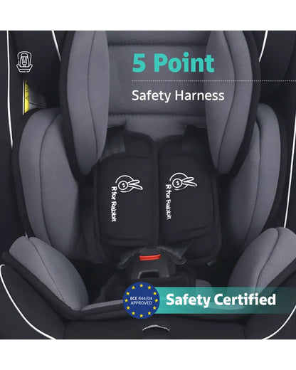 R for Rabbit Jack N Jill Grand ISOFIX Baby Car Seat-360 Degree Rotation-ECE R44/04 Certified-For 0 to 12Y (Upto 36 Kg)-Black Grey