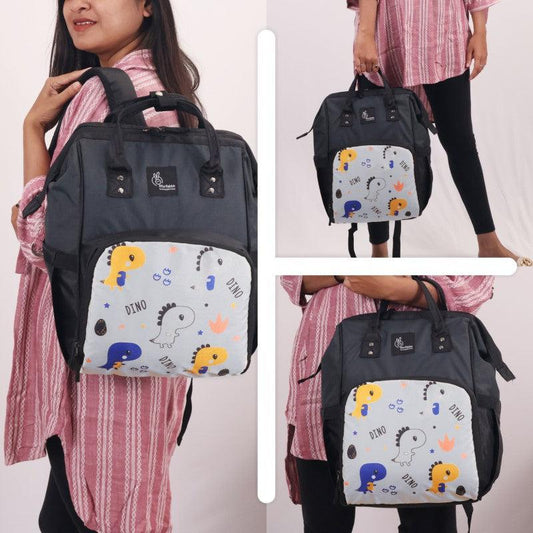 R For Rabbit Caramello Dino Diaper Bag-Backpack-With 11 Pockets-Grey