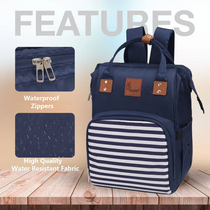 R For Rabbit Caramello Regal Diaper Bag-Backpack-With Insulated Bottle Pockets-Blue Stripes