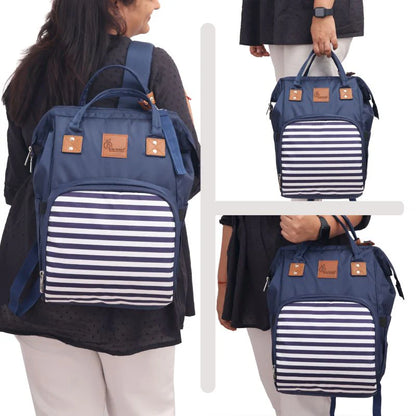 R For Rabbit Caramello Regal Diaper Bag-Backpack-With Insulated Bottle Pockets-Blue Stripes