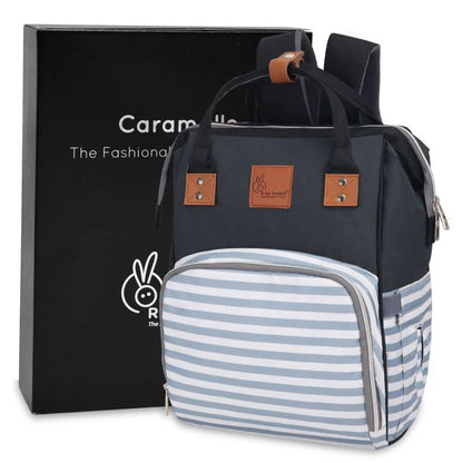 R For Rabbit Caramello Regal Diaper Bag-Backpack-With Insulated Bottle Pockets-Grey Stripes