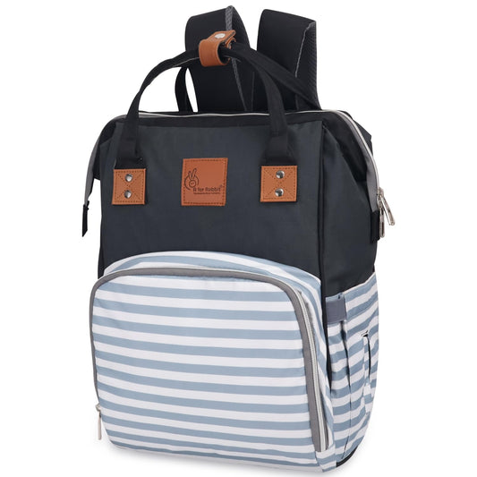 R For Rabbit Caramello Regal Diaper Bag-Backpack-With Insulated Bottle Pockets-Grey Stripes