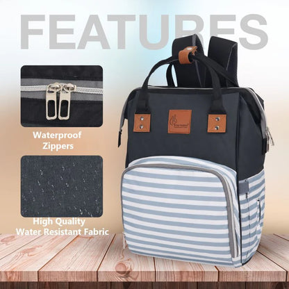 R For Rabbit Caramello Regal Diaper Bag-Backpack-With Insulated Bottle Pockets-Grey Stripes