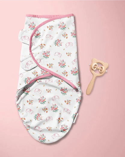Haus & Kinder Easy Wrap Swaddle-Magical Garden-White & Pink-100% Cotton-Pack of 2-For Infants