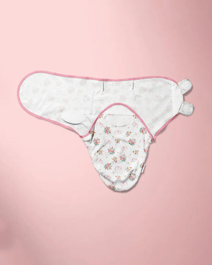 Haus & Kinder Easy Wrap Swaddle-Magical Garden-White & Pink-100% Cotton-Pack of 2-For Infants