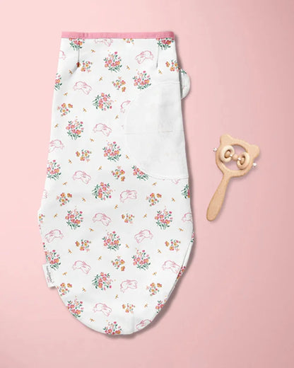 Haus & Kinder Easy Wrap Swaddle-Magical Garden-White & Pink-100% Cotton-Pack of 2-For Infants