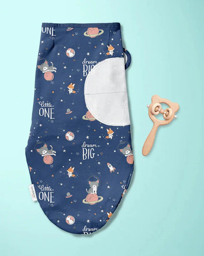 Haus & Kinder Easy Wrap Swaddle-Spacewalk-Navy Blue-100% Cotton-For Infants