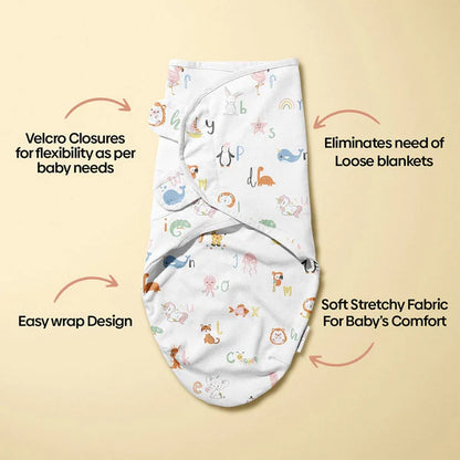 Haus & Kinder Dreamsack Easy Wrap Swaddle-Alphabet-White-100% Cotton-For Infants