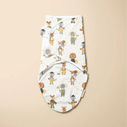 Haus & Kinder Dreamsack Easy Wrap Swaddle-Jungle Party-White-100% Cotton-For Infants