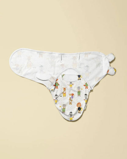 Haus & Kinder Dreamsack Easy Wrap Swaddle-Jungle Party-White-100% Cotton-For Infants