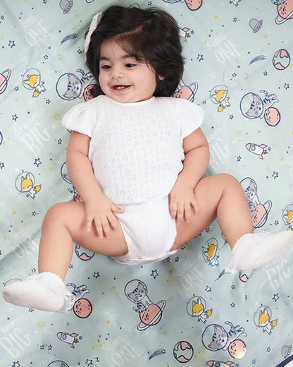 Haus & Kinder Spacewalk Reversible Blanket-Blue-100% Cotton  Muslin-For Infants