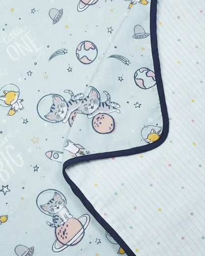Haus & Kinder Spacewalk Reversible Blanket-Blue-100% Cotton  Muslin-For Infants