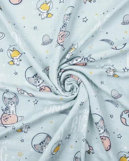 Haus & Kinder Spacewalk Reversible Blanket-Blue-100% Cotton  Muslin-For Infants