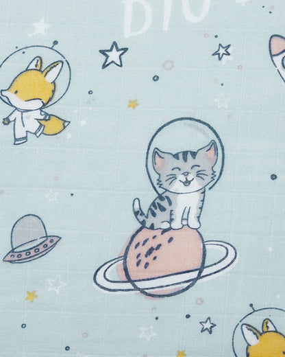 Haus & Kinder Spacewalk Reversible Blanket-Blue-100% Cotton  Muslin-For Infants