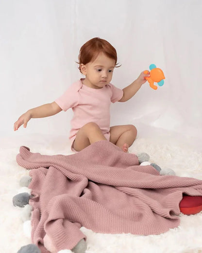 Haus Kinder Musk Rose Multicolor Pom Pom Knitted Summer AC Blanket Pink 100 Pure Cotton For Infants Extra 5 Off duckduckbaby