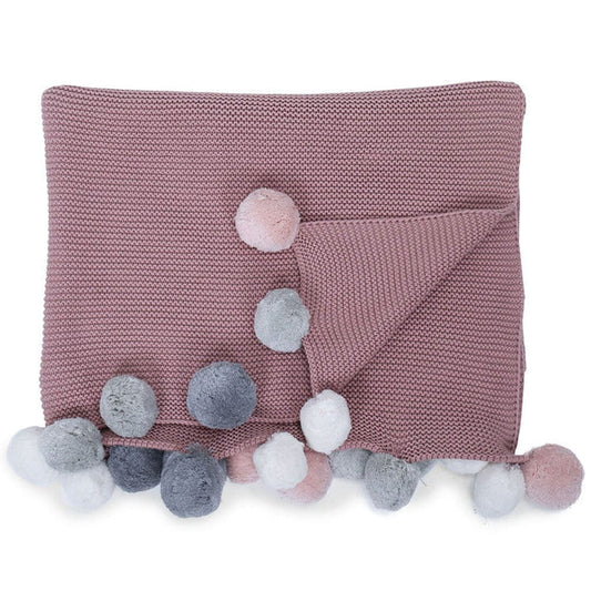 Haus & Kinder Musk Rose Multicolor Pom Pom Knitted Summer/AC Blanket-Pink-100% Pure Cotton-For Infants