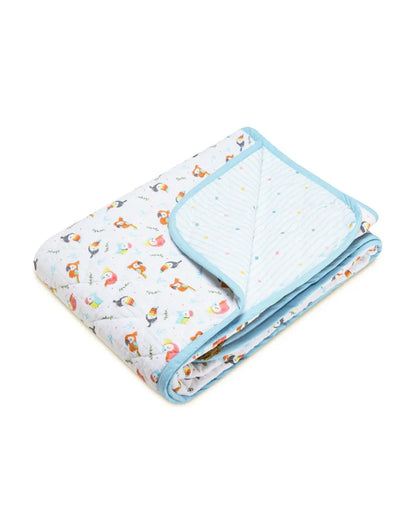 Haus & Kinder Peekaboo Reversible Quilt-White & Blue-100% Cotton  Muslin-For Infants