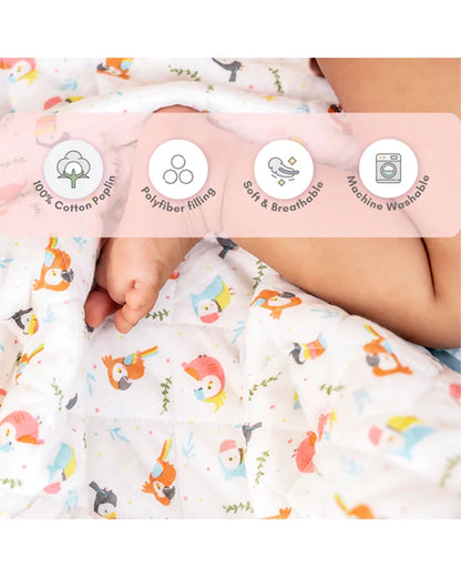 Haus & Kinder Peekaboo Reversible Quilt-White & Blue-100% Cotton  Muslin-For Infants